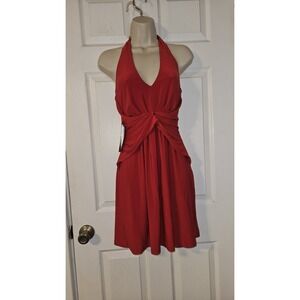 NWT Boston Proper Red‎ Sheath Halter Dress Drape Front Womens Size 0 Stretchy
